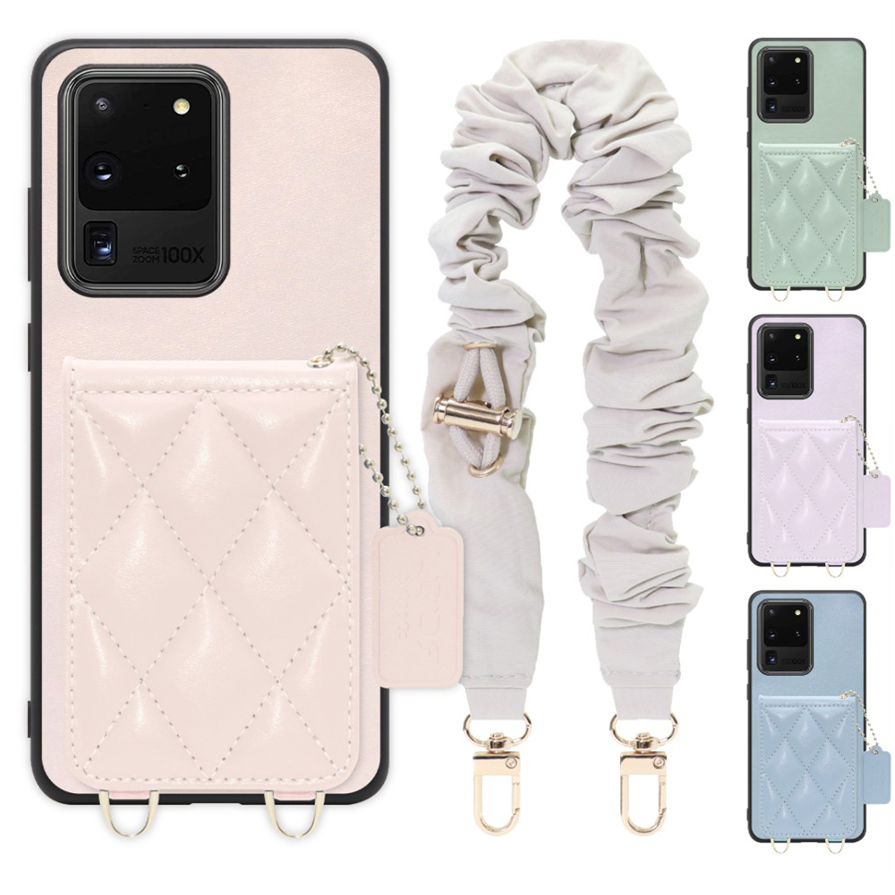 [ LOOF SWEET-SHELL SHUSHU ] Galaxy S20 Ultra s20ultra スマホケース キルティング加工のカードケース付き シュシュストラップ付き マグネット内蔵 カード収納 本革 パステルカラー [ Galaxy S20 Ultra 5G ]