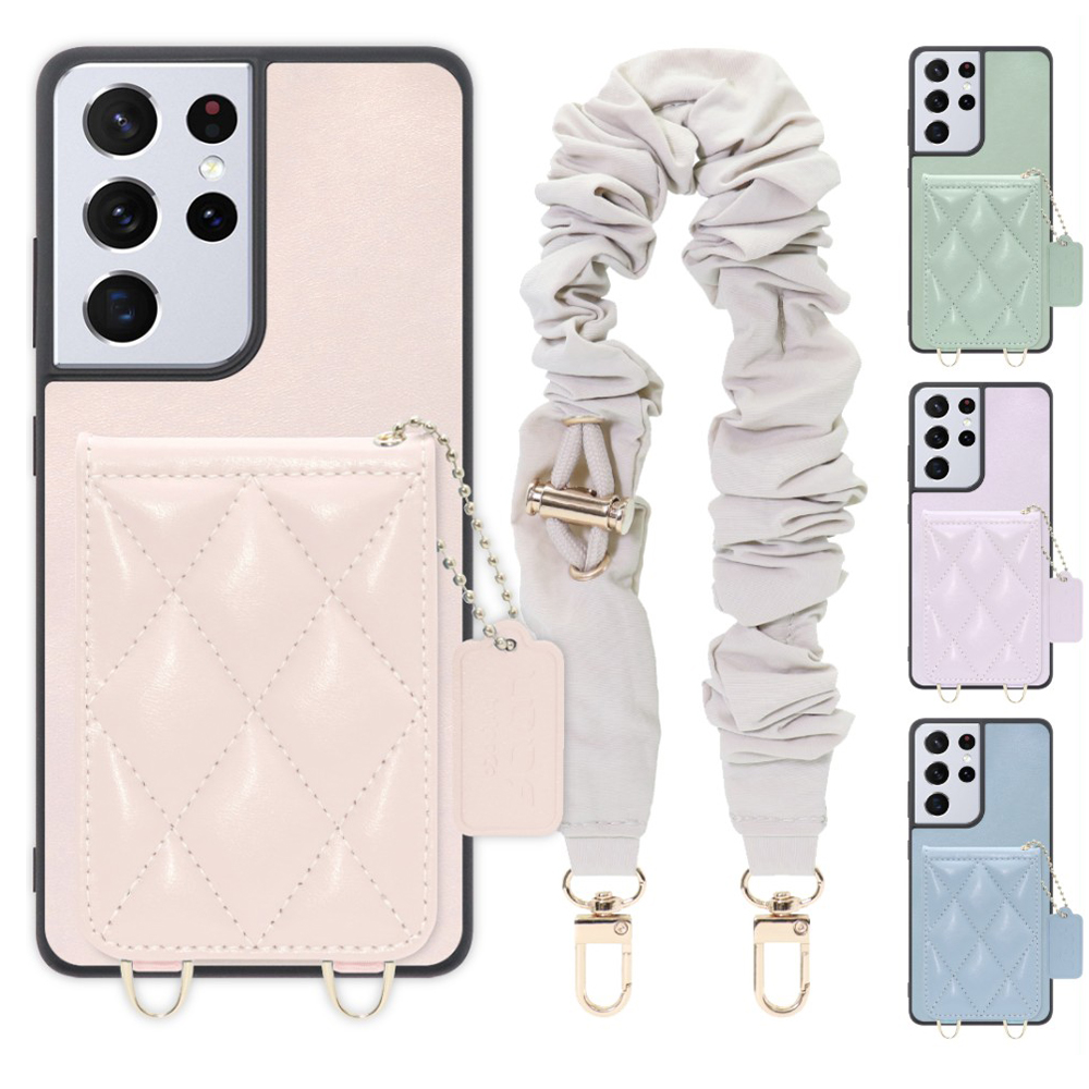 [ LOOF SWEET-SHELL SHUSHU ] Galaxy S21 Ultra 5G SC-52B s21ultra5g s21ultra スマホケース キルティング加工のカードケース付き シュシュストラップ付き マグネット内蔵 カード収納 本革 パステルカラー [ Galaxy S21 Ultra 5G ]