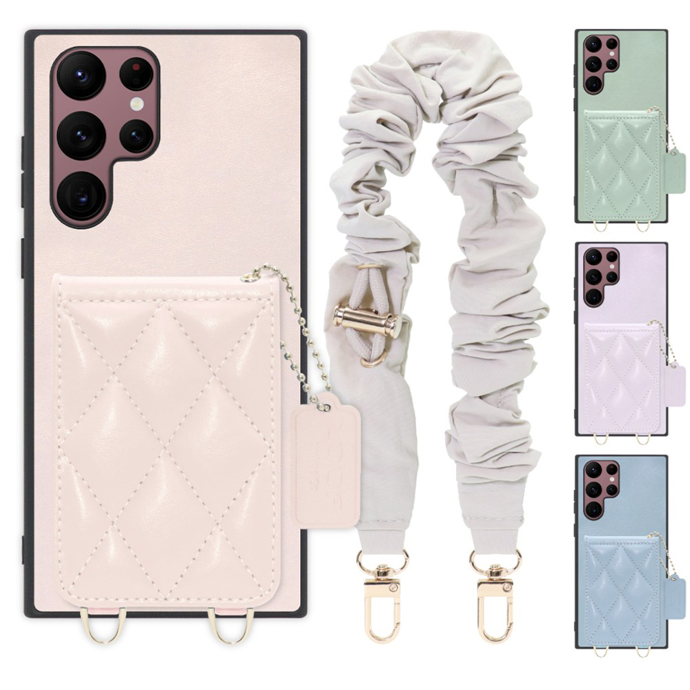 [ LOOF SWEET-SHELL SHUSHU ] Galaxy S22 Ultra SC-52C / SCG14 s22ultra スマホケース キルティング加工のカードケース付き シュシュストラップ付き マグネット内蔵 カード収納 本革 パステルカラー [ Galaxy S22 Ultra ]