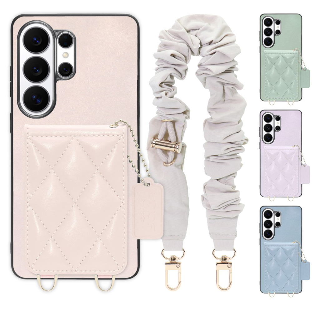 [ LOOF SWEET-SHELL SHUSHU ] Galaxy S26 Ultra Samsung SC-53G スマホケース キルティング加工のカードケース付き シュシュストラップ付き マグネット内蔵 カード収納 本革 パステルカラー [ Galaxy S26 Ultra ]