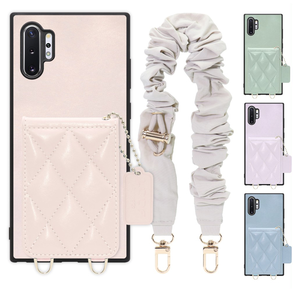 [ LOOF SWEET-SHELL SHUSHU ] Galaxy Note10+ SC-01M / SCV45 note10+ note10plus note10 plus スマホケース キルティング加工のカードケース付き シュシュストラップ付き マグネット内蔵 カード収納 本革 パステルカラー [ Galaxy Note10+ ]