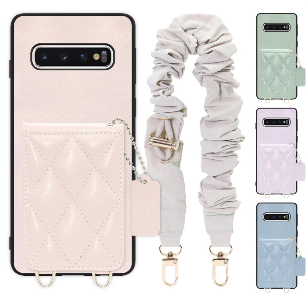 [ LOOF SWEET-SHELL SHUSHU ] Galaxy S10 SC-03L / SCV41 galaxys10 スマホケース キルティング加工のカードケース付き シュシュストラップ付き マグネット内蔵 カード収納 本革 パステルカラー [ Galaxy S10 ]