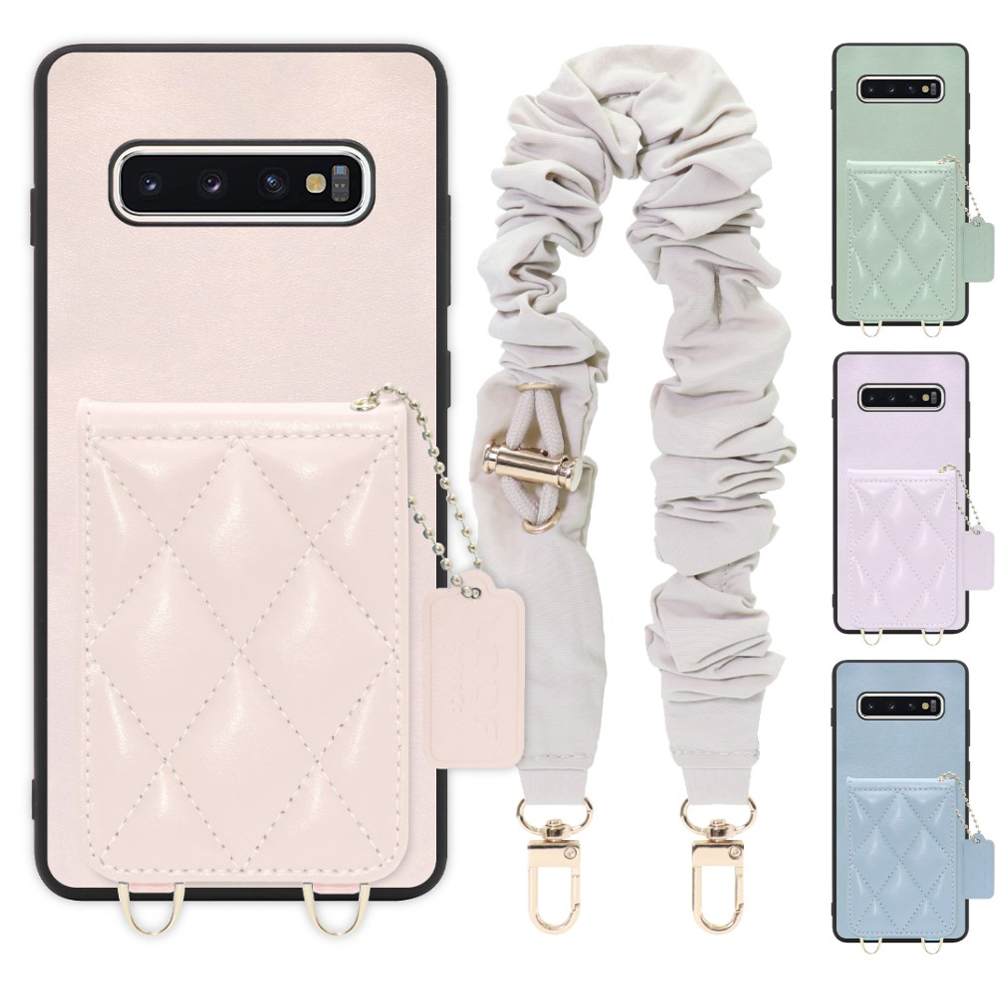 [ LOOF SWEET-SHELL SHUSHU ] Galaxy S10+ SC-04L / SCV42 s10plus s10 plus スマホケース キルティング加工のカードケース付き シュシュストラップ付き マグネット内蔵 カード収納 本革 パステルカラー [ Galaxy S10+ ]