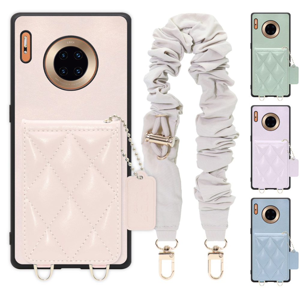 [ LOOF SWEET-SHELL SHUSHU ] HUAWEI Mate 30 Pro 5G mate30pro5g mate30 30pro プロ スマホケース キルティング加工のカードケース付き シュシュストラップ付き マグネット内蔵 カード収納 本革 パステルカラー [ HUAWEI Mate 30 Pro 5G ]