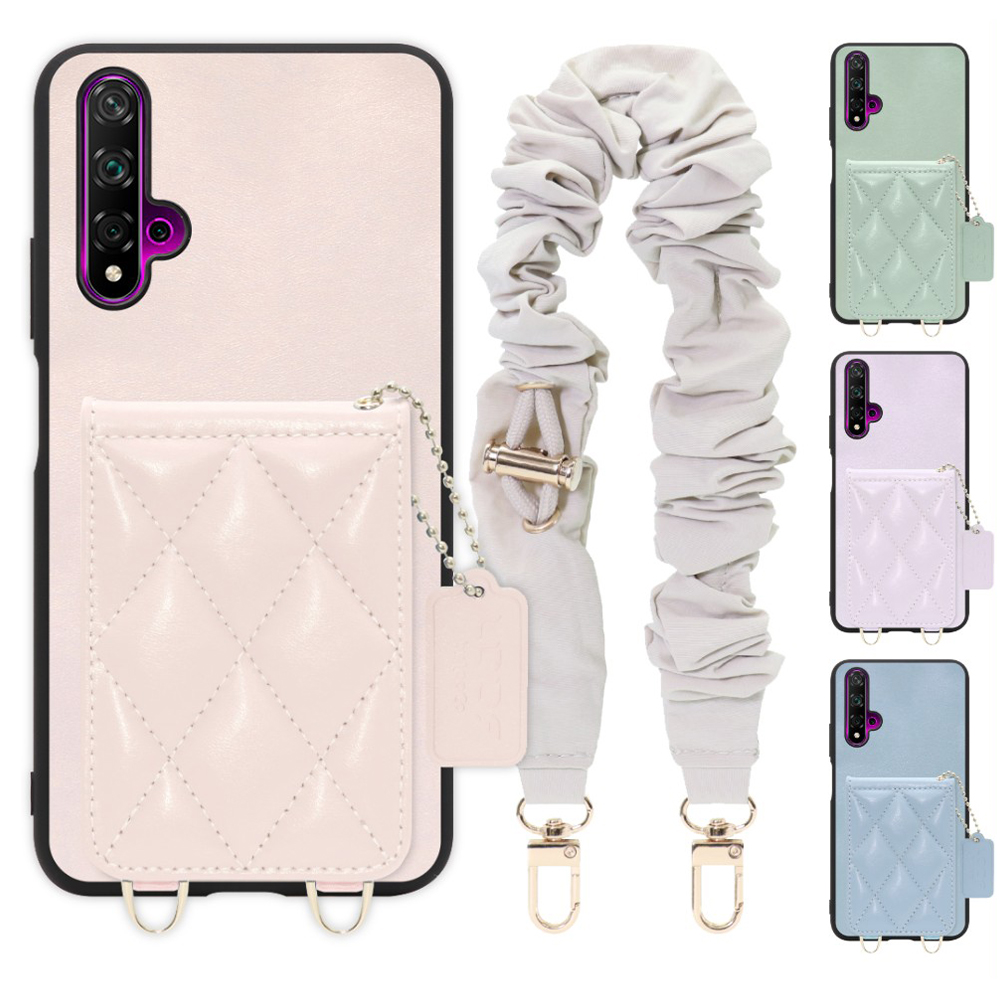 [ LOOF SWEET-SHELL SHUSHU ] HUAWEI nova 5T nova5t スマホケース キルティング加工のカードケース付き シュシュストラップ付き マグネット内蔵 カード収納 本革 パステルカラー [ HUAWEI nova 5T ]