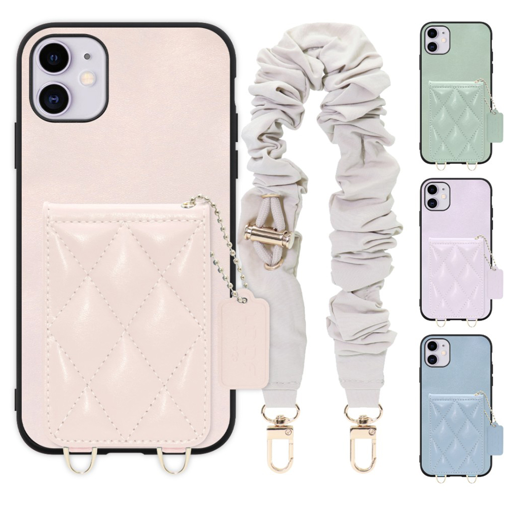 [ LOOF SWEET-SHELL SHUSHU ] iPhone 11 iPhone11 スマホケース キルティング加工のカードケース付き シュシュストラップ付き マグネット内蔵 カード収納 本革 パステルカラー [ iPhone 11 ]