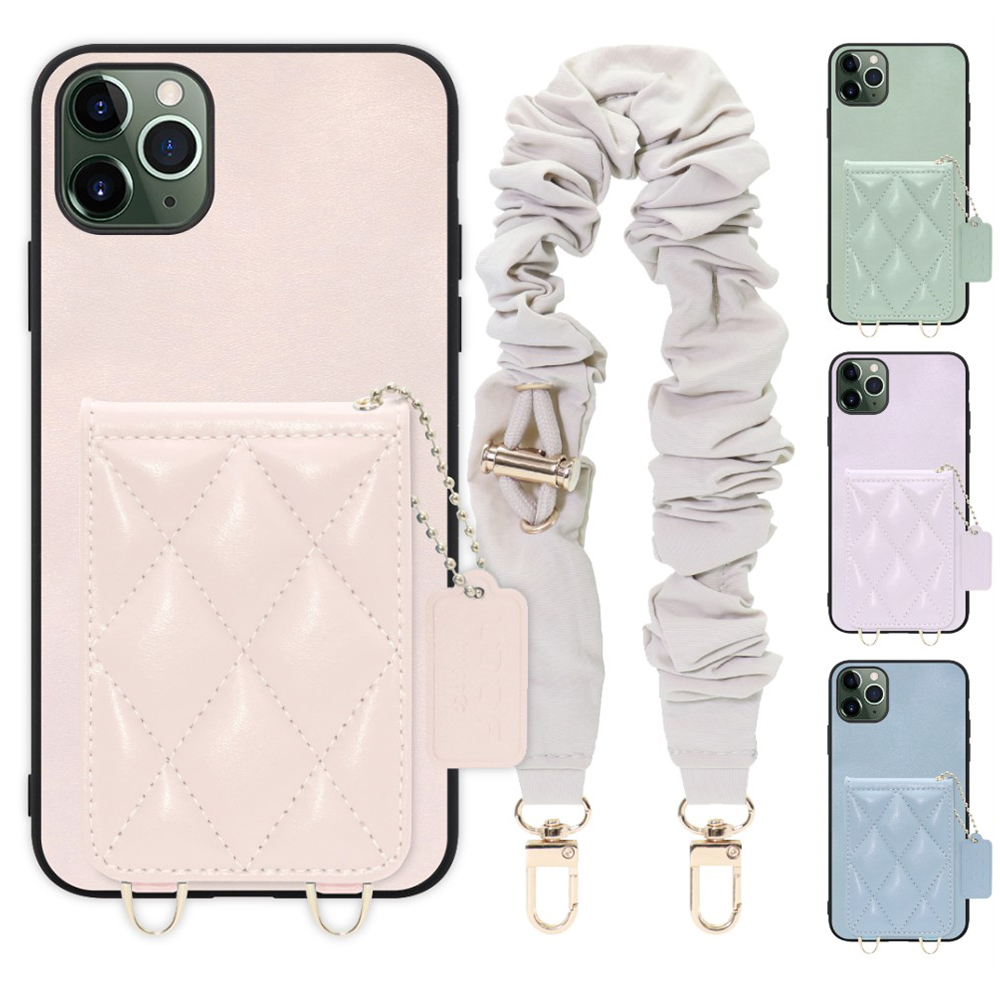 [ LOOF SWEET-SHELL SHUSHU ] iPhone 11 Pro Max iPhone11promax 11promax 11 promax スマホケース キルティング加工のカードケース付き シュシュストラップ付き マグネット内蔵 カード収納 本革 パステルカラー [ iPhone 11 Pro Max ]