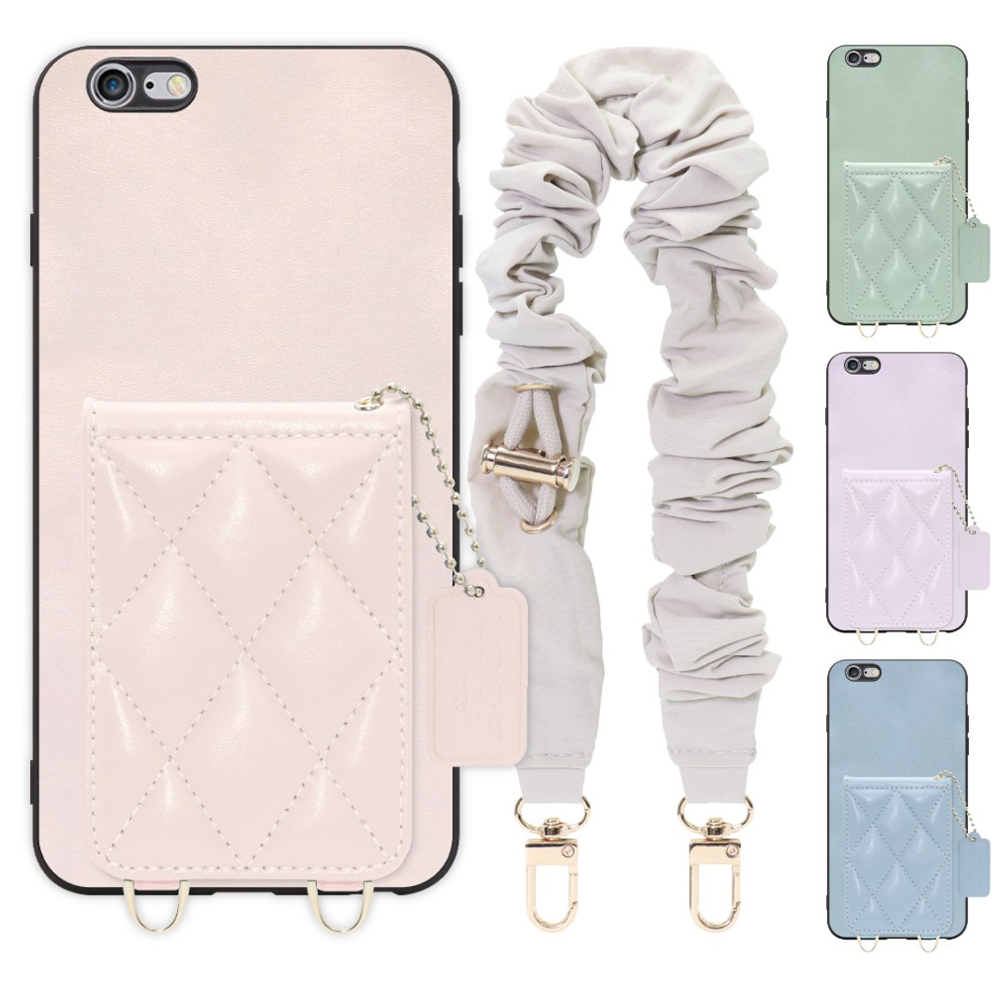 [ LOOF SWEET-SHELL SHUSHU ] iPhone 6 Plus / 6s Plus iphone6plus iphone6splus 6plus 6splus スマホケース キルティング加工のカードケース付き シュシュストラップ付き マグネット内蔵 カード収納 本革 パステルカラー [ iPhone 6 Plus / 6s Plus ]