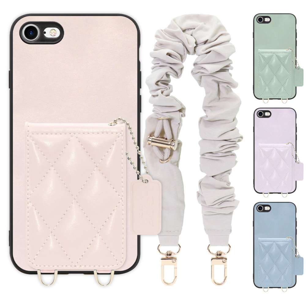 [ LOOF SWEET-SHELL SHUSHU ] iPhone 7 / 8 / SE (第2/3世代) iphone7 iphone8 iphonese se2 se3 スマホケース キルティング加工のカードケース付き シュシュストラップ付き マグネット内蔵 カード収納 本革 パステルカラー [ iPhone 7 / 8 / SE (第2/3世代) ]