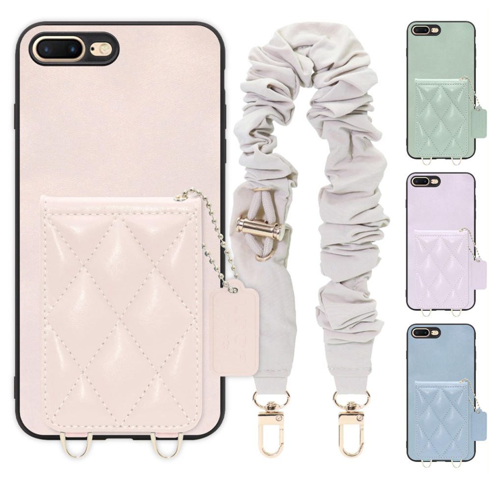 [ LOOF SWEET-SHELL SHUSHU ] iPhone 7 Plus / 8 Plus iphone7plus iphone8plus 7plus 8plus スマホケース キルティング加工のカードケース付き シュシュストラップ付き マグネット内蔵 カード収納 本革 パステルカラー [ iPhone 7 Plus / 8 Plus ]