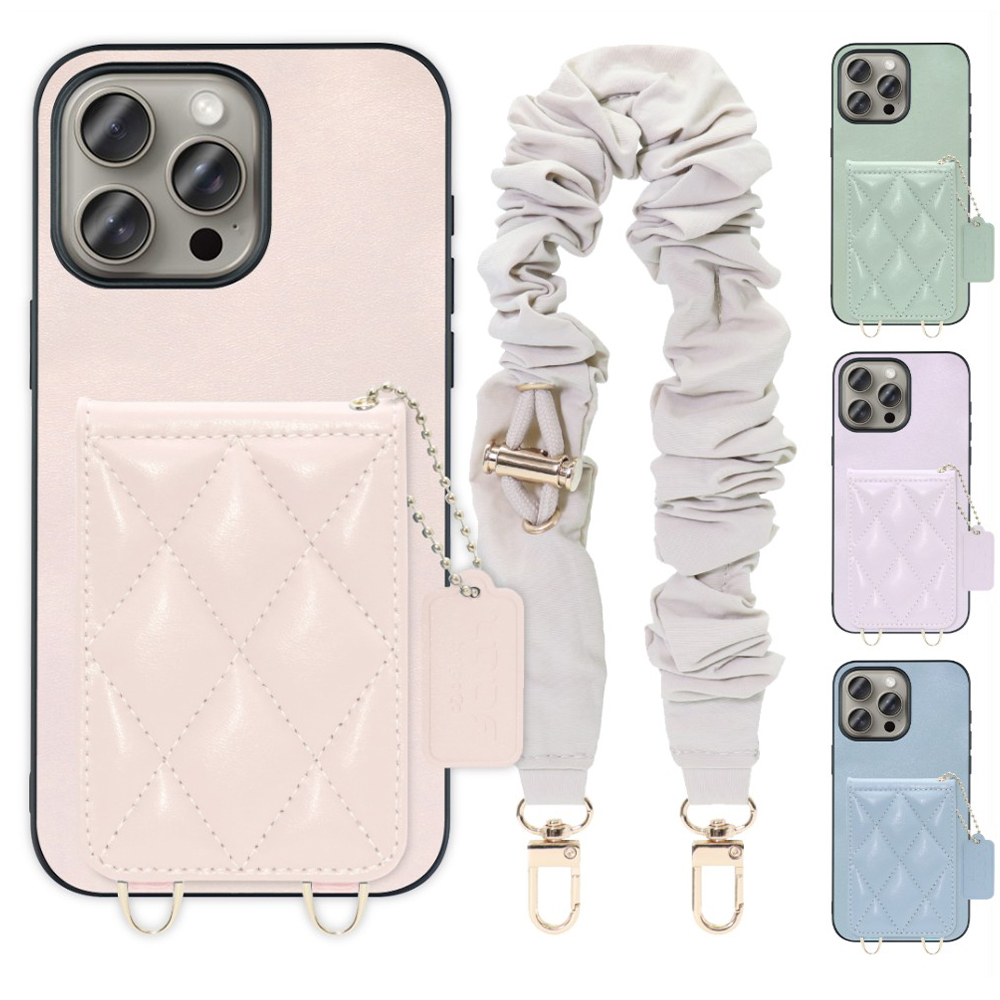 [ LOOF SWEET-SHELL SHUSHU ] iPhone 15 Pro Max iPhone15 Pro Max アイフォン15 プロ マックス iPhone 15 15ProMax アイフォン 15 スマホケース キルティング加工のカードケース付き シュシュストラップ付き マグネット内蔵 カード収納 本革 パステルカラー [ iPhone 15 Pro Max ]
