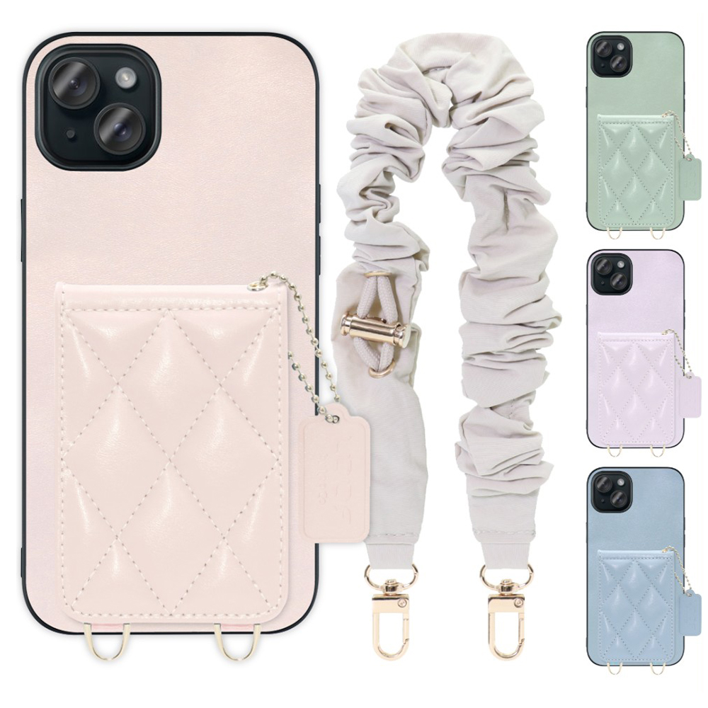 [ LOOF SWEET-SHELL SHUSHU ] iPhone 15 Plus iPhone15 Plus アイフォン15 プラス iPhone 15 Plus 15Plus アイフォン 15 スマホケース キルティング加工のカードケース付き シュシュストラップ付き マグネット内蔵 カード収納 本革 パステルカラー [ iPhone 15 Plus ]
