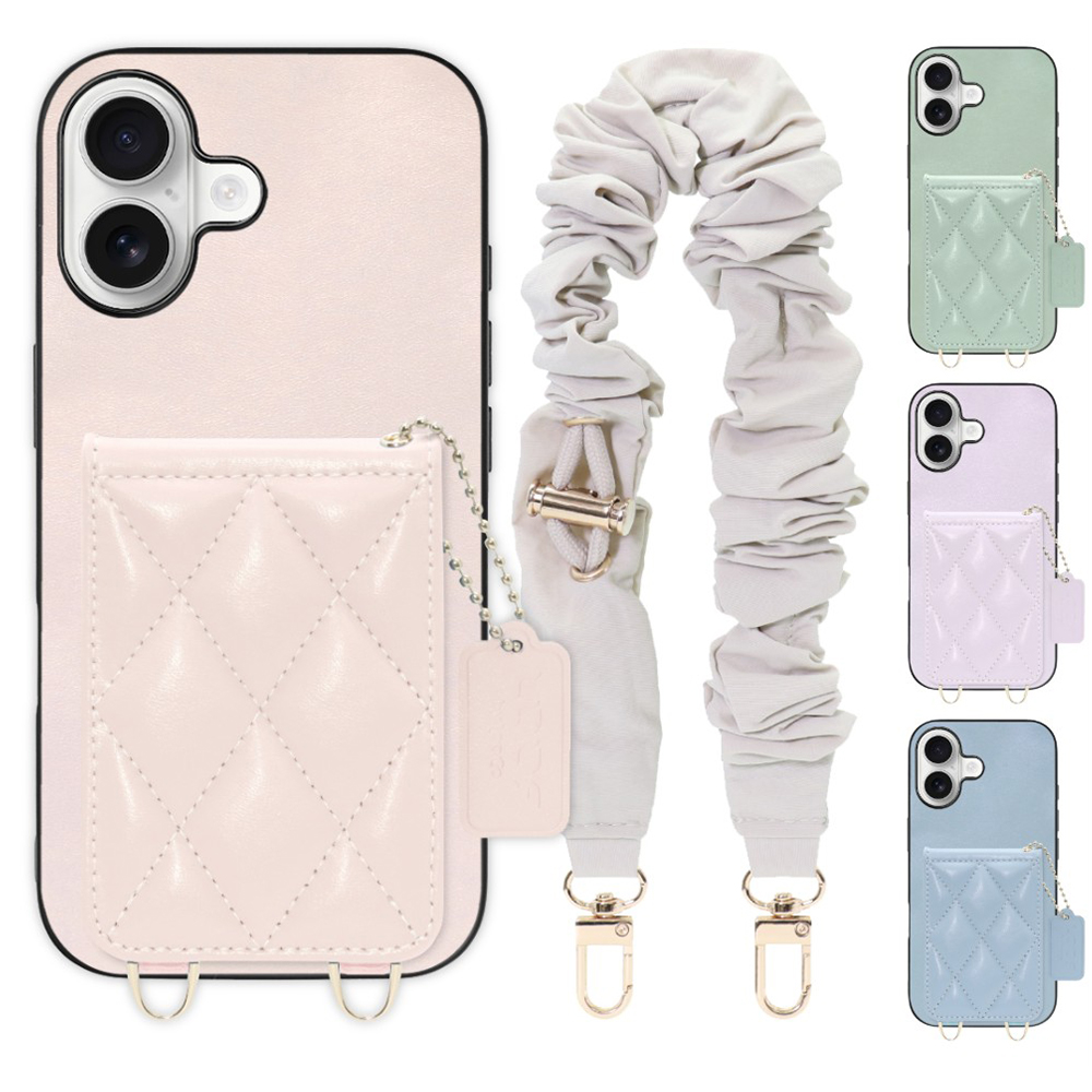 [ LOOF SWEET-SHELL SHUSHU ] iPhone 17 iPhone17 アイフォン17 iPhone 17 アイフォン 17 スマホケース キルティング加工のカードケース付き シュシュストラップ付き マグネット内蔵 カード収納 本革 パステルカラー [ iPhone 17 用 ]