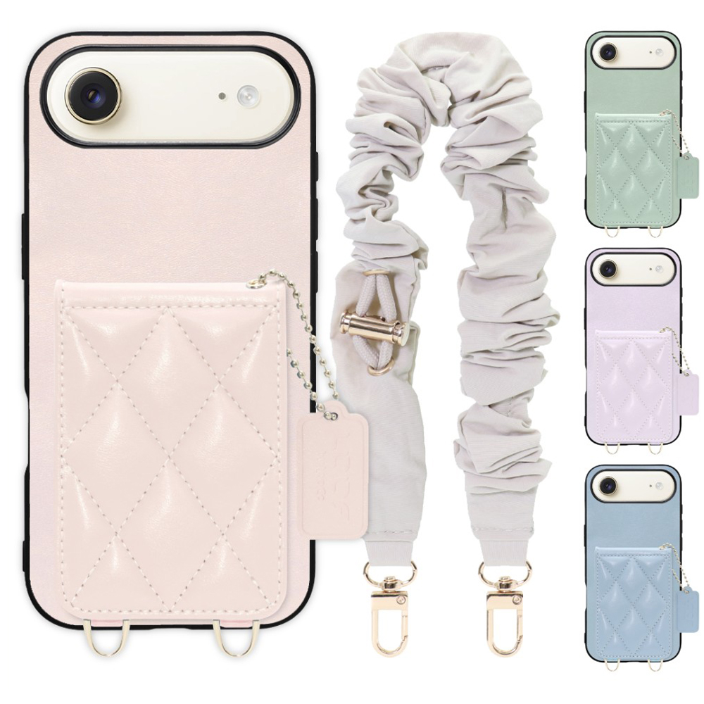 [ LOOF SWEET-SHELL SHUSHU ] iPhone Air iPhone Air アイフォン エア iPhoneAir スマホケース キルティング加工のカードケース付き シュシュストラップ付き マグネット内蔵 カード収納 本革 パステルカラー [ iPhone Air 用 ]