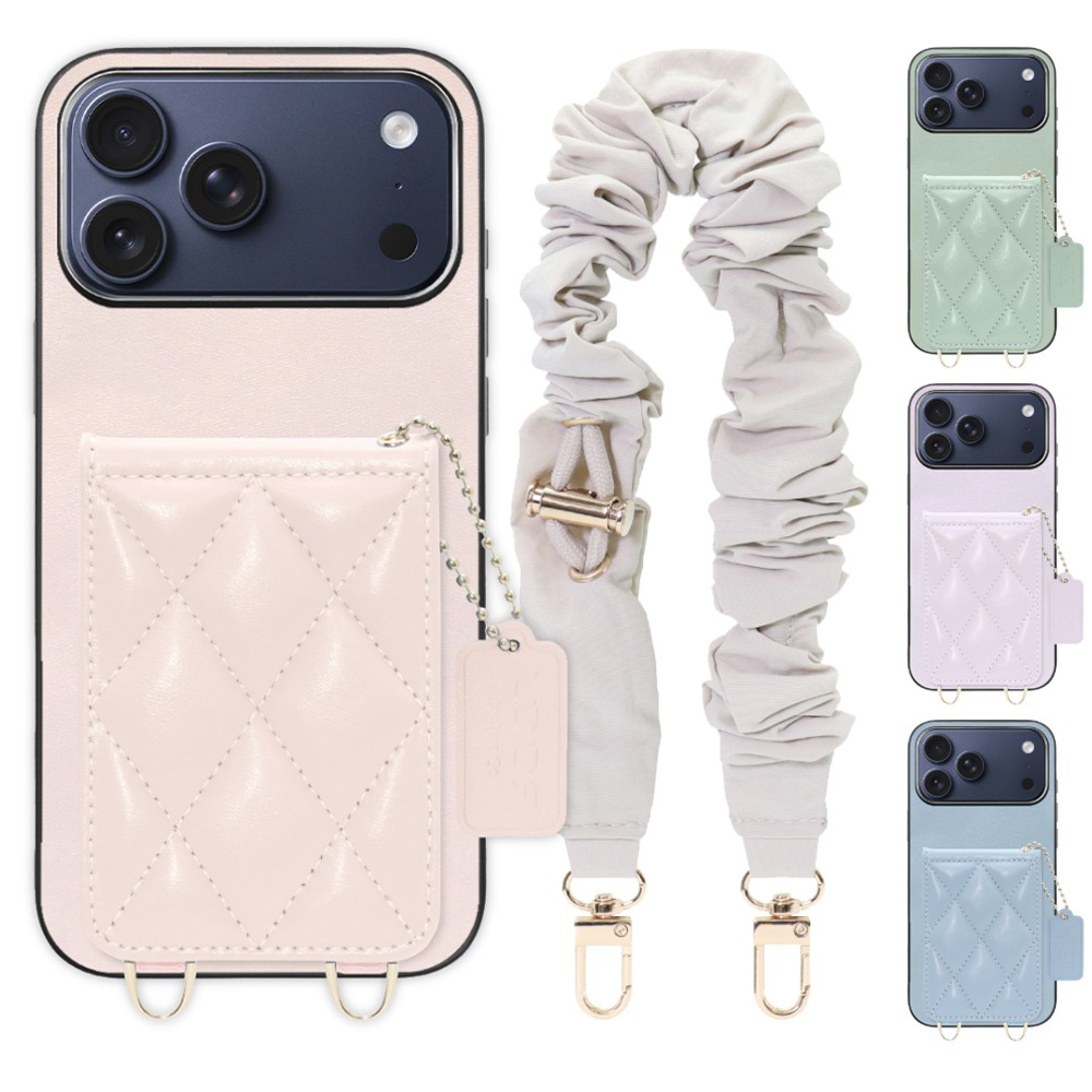 [ LOOF SWEET-SHELL SHUSHU ] iPhone 17 Pro Max iPhone17 Pro Max アイフォン17 プロ マックス スマホケース キルティング加工のカードケース付き シュシュストラップ付き マグネット内蔵 カード収納 本革 パステルカラー [ iPhone 17 Pro Max 用 ]