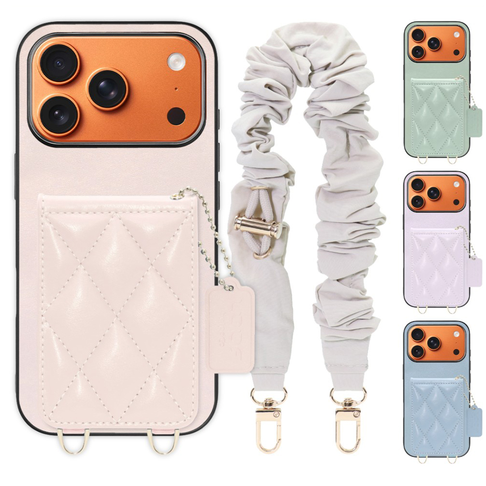 [ LOOF SWEET-SHELL SHUSHU ] iPhone 17 Pro iPhone17 Pro アイフォン17 プロ スマホケース キルティング加工のカードケース付き シュシュストラップ付き マグネット内蔵 カード収納 本革 パステルカラー [ iPhone 17 Pro 用 ]