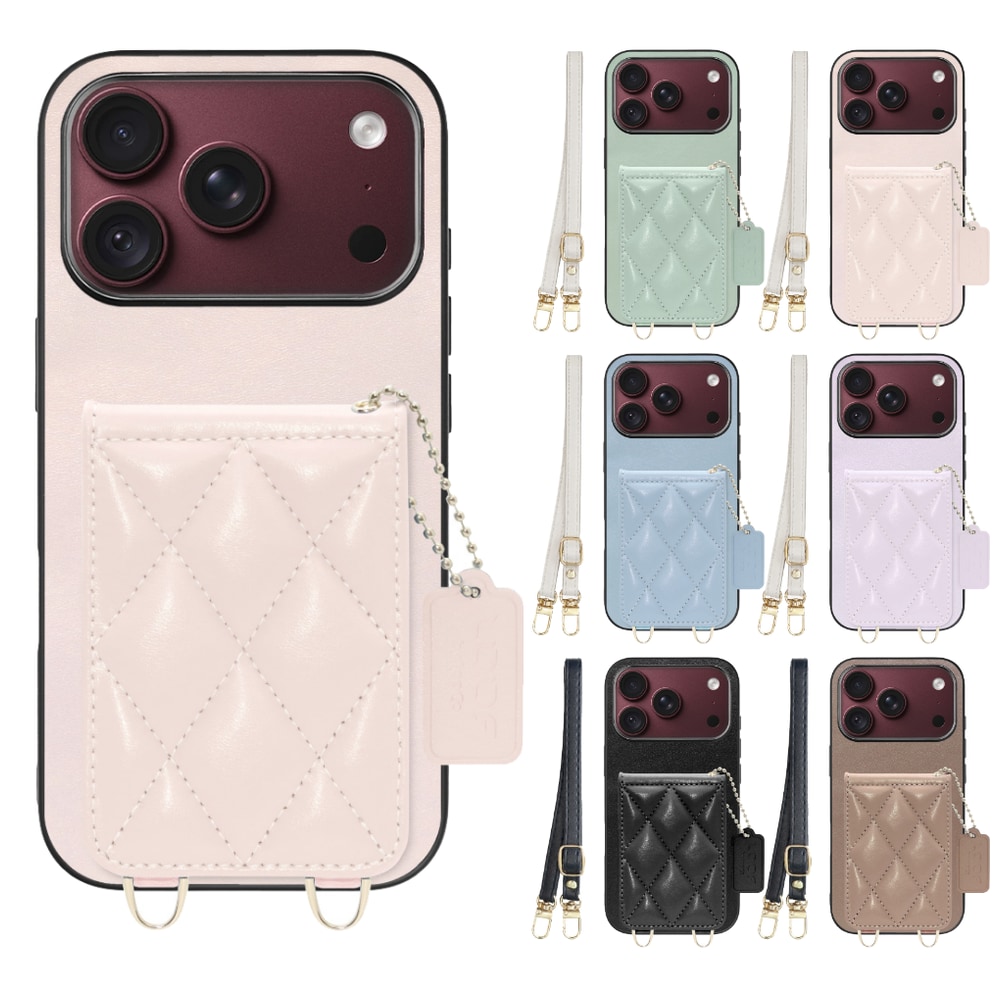 [ LOOF SWEET-SHELL SHOULDER  ] iPhone 18 Pro iPhone18 Pro アイフォン18 プロ スマホケース キルティング加工のカードケース付き ロングストラップ付き マグネット内蔵 カード収納 本革 [ iPhone 18 Pro ]