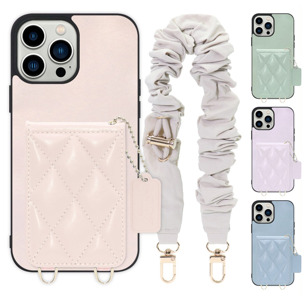 [ LOOF SWEET-SHELL SHUSHU ] iPhone 13 Pro Max iphone13promax 13promax promax プロマックス スマホケース キルティング加工のカードケース付き シュシュストラップ付き マグネット内蔵 カード収納 本革 パステルカラー [ iPhone 13 Pro Max ]