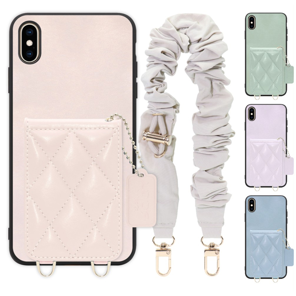[ LOOF SWEET-SHELL SHUSHU ] iPhone XS Max iPhonexsmax xsmax スマホケース キルティング加工のカードケース付き シュシュストラップ付き マグネット内蔵 カード収納 本革 パステルカラー [ iPhone XS Max ]