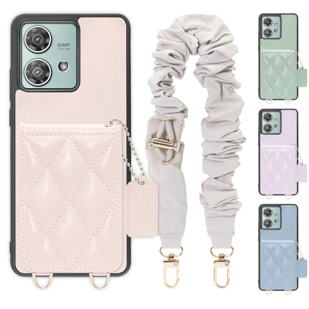 [ LOOF SWEET-SHELL SHUSHU ] motorola edge 40 neo motorola edge40neo スマホケース キルティング加工のカードケース付き シュシュストラップ付き マグネット内蔵 カード収納 本革 パステルカラー [ motorola edge 40 neo ]