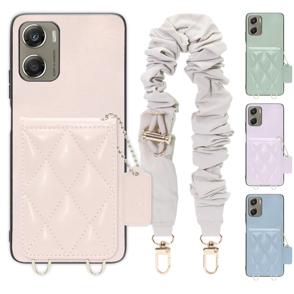 [ LOOF SWEET-SHELL SHUSHU ] moto g06 モトローラ XT2535-6 スマホケース キルティング加工のカードケース付き シュシュストラップ付き マグネット内蔵 カード収納 本革 パステルカラー [ moto g06 ]