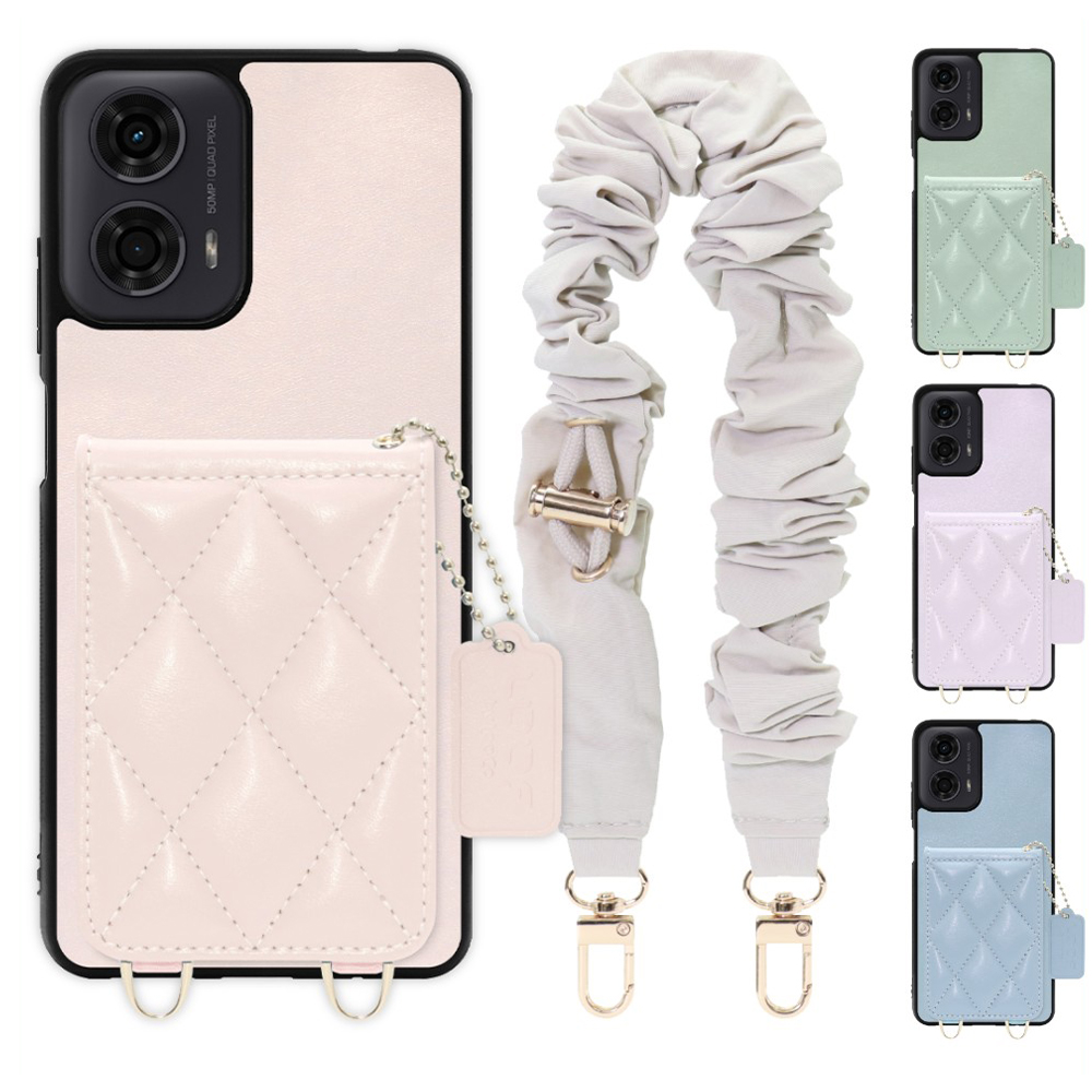 [ LOOF SWEET-SHELL SHUSHU ] moto g24 motorola g24 スマホケース キルティング加工のカードケース付き シュシュストラップ付き マグネット内蔵 カード収納 本革 パステルカラー [ moto g24 ]