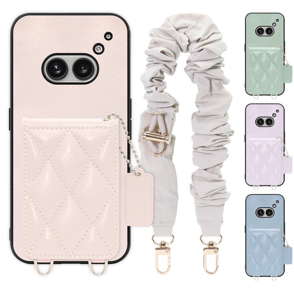 [ LOOF SWEET-SHELL SHUSHU ] Nothing Phone (2a)  スマホケース キルティング加工のカードケース付き シュシュストラップ付き マグネット内蔵 カード収納 本革 パステルカラー [ Nothing Phone (2a) ]