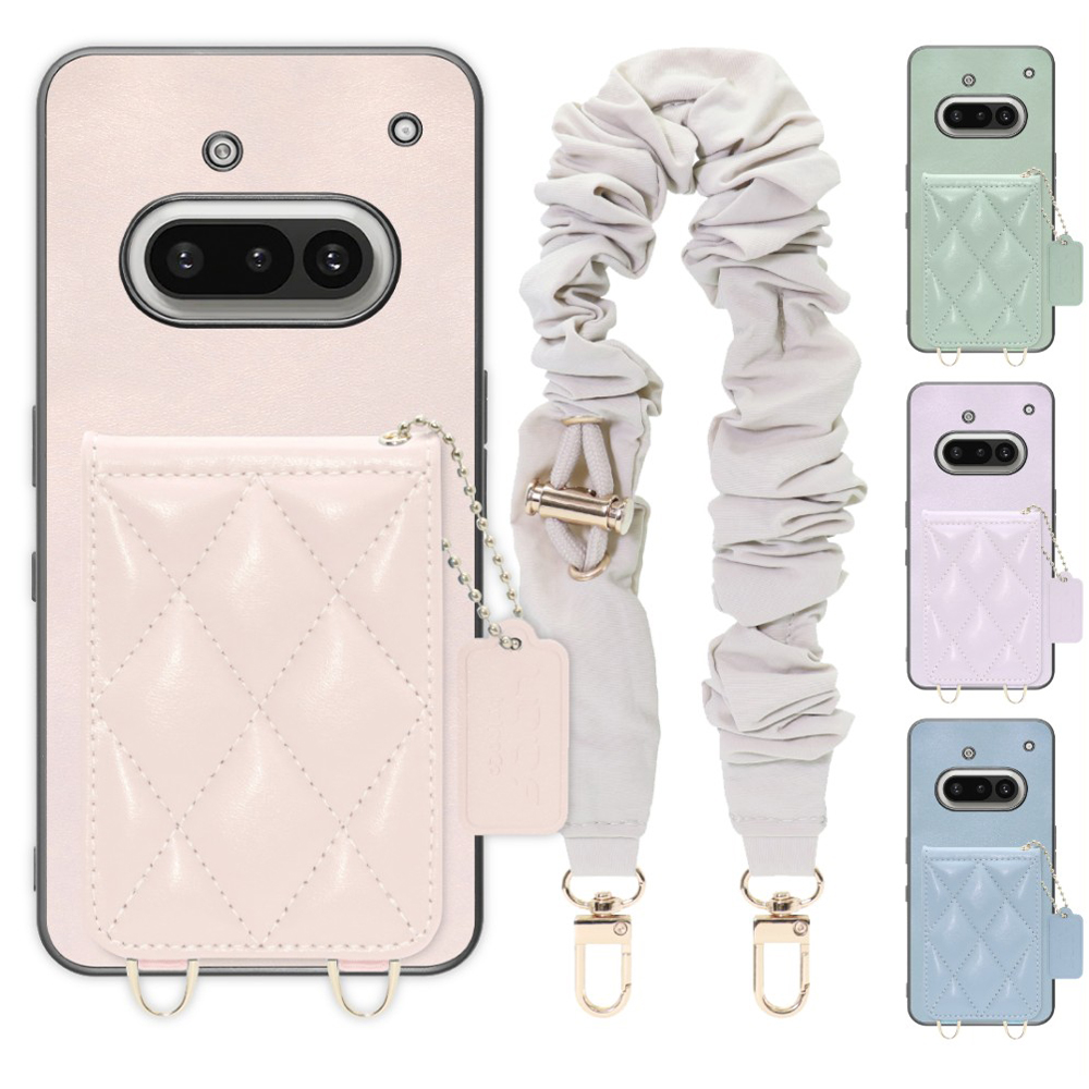 [ LOOF SWEET-SHELL SHUSHU ] Nothing Phone (3a) Phone 3a スマホケース キルティング加工のカードケース付き シュシュストラップ付き マグネット内蔵 カード収納 本革 パステルカラー [ Nothing Phone (3a) ]