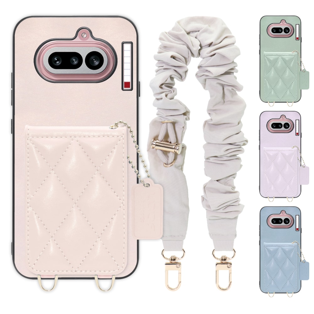 [ LOOF SWEET-SHELL SHUSHU ] Nothing Phone (4a) A069 スマホケース キルティング加工のカードケース付き シュシュストラップ付き マグネット内蔵 カード収納 本革 パステルカラー [ Nothing Phone (4a) ]