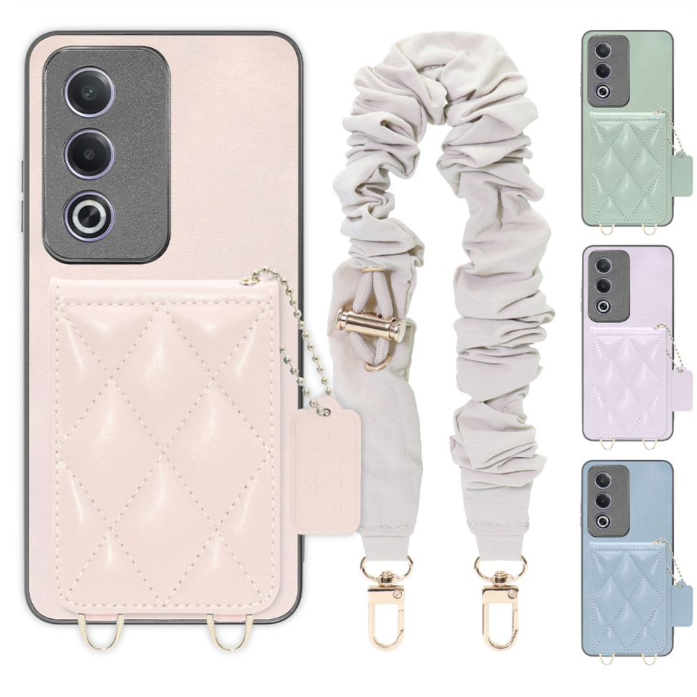 [ LOOF SWEET-SHELL SHUSHU ] OPPO A3 5G CPH2639 スマホケース キルティング加工のカードケース付き シュシュストラップ付き マグネット内蔵 カード収納 本革 パステルカラー [ OPPO A3 5G ]