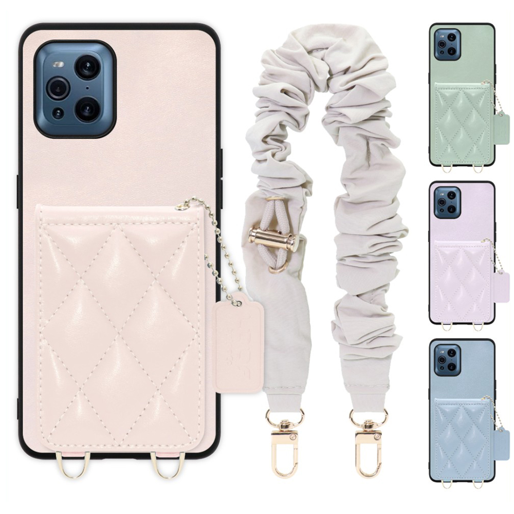 [ LOOF SWEET-SHELL SHUSHU ] OPPO Find X3 Pro OPG03 findx3pro x3pro findx3 スマホケース キルティング加工のカードケース付き シュシュストラップ付き マグネット内蔵 カード収納 本革 パステルカラー [ OPPO Find X3 Pro ]