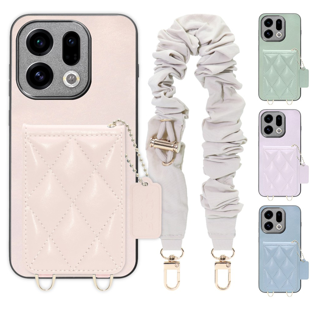 [ LOOF SWEET-SHELL SHUSHU ] OPPO Find X9 OPG07 CPH2797 スマホケース キルティング加工のカードケース付き シュシュストラップ付き マグネット内蔵 カード収納 本革 パステルカラー [ OPPO Find X9 ]