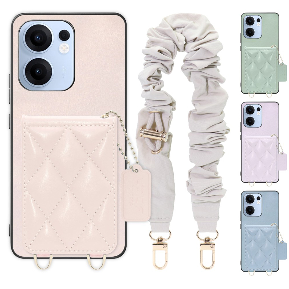 [ LOOF SWEET-SHELL SHUSHU ] OPPO Reno13 A  スマホケース キルティング加工のカードケース付き シュシュストラップ付き マグネット内蔵 カード収納 本革 パステルカラー [ OPPO Reno13 A ]