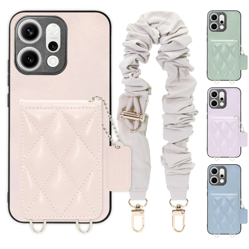 [ LOOF SWEET-SHELL SHUSHU ] OPPO Reno14 5G  スマホケース キルティング加工のカードケース付き シュシュストラップ付き マグネット内蔵 カード収納 本革 パステルカラー [ OPPO Reno14 5G ]