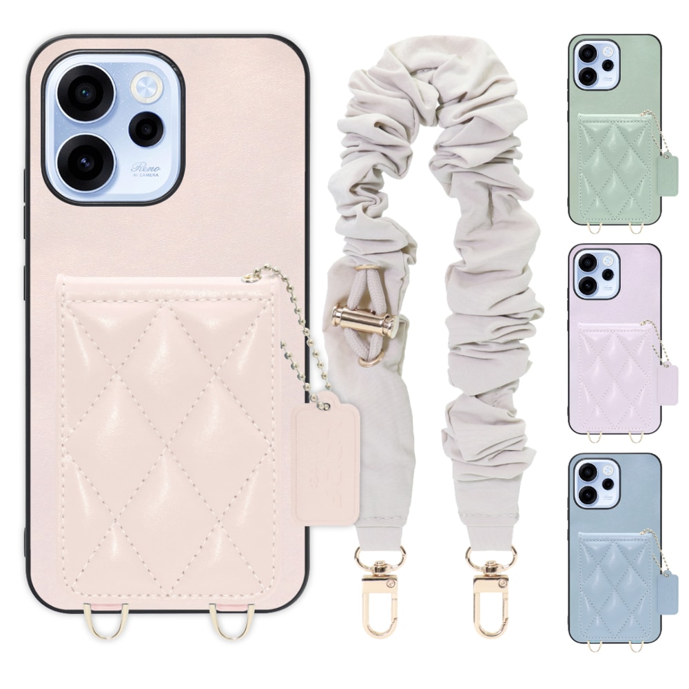 [ LOOF SWEET-SHELL SHUSHU ] OPPO Reno15 A CPH2801 A601OP スマホケース キルティング加工のカードケース付き シュシュストラップ付き マグネット内蔵 カード収納 本革 パステルカラー [ OPPO Reno15 A ]