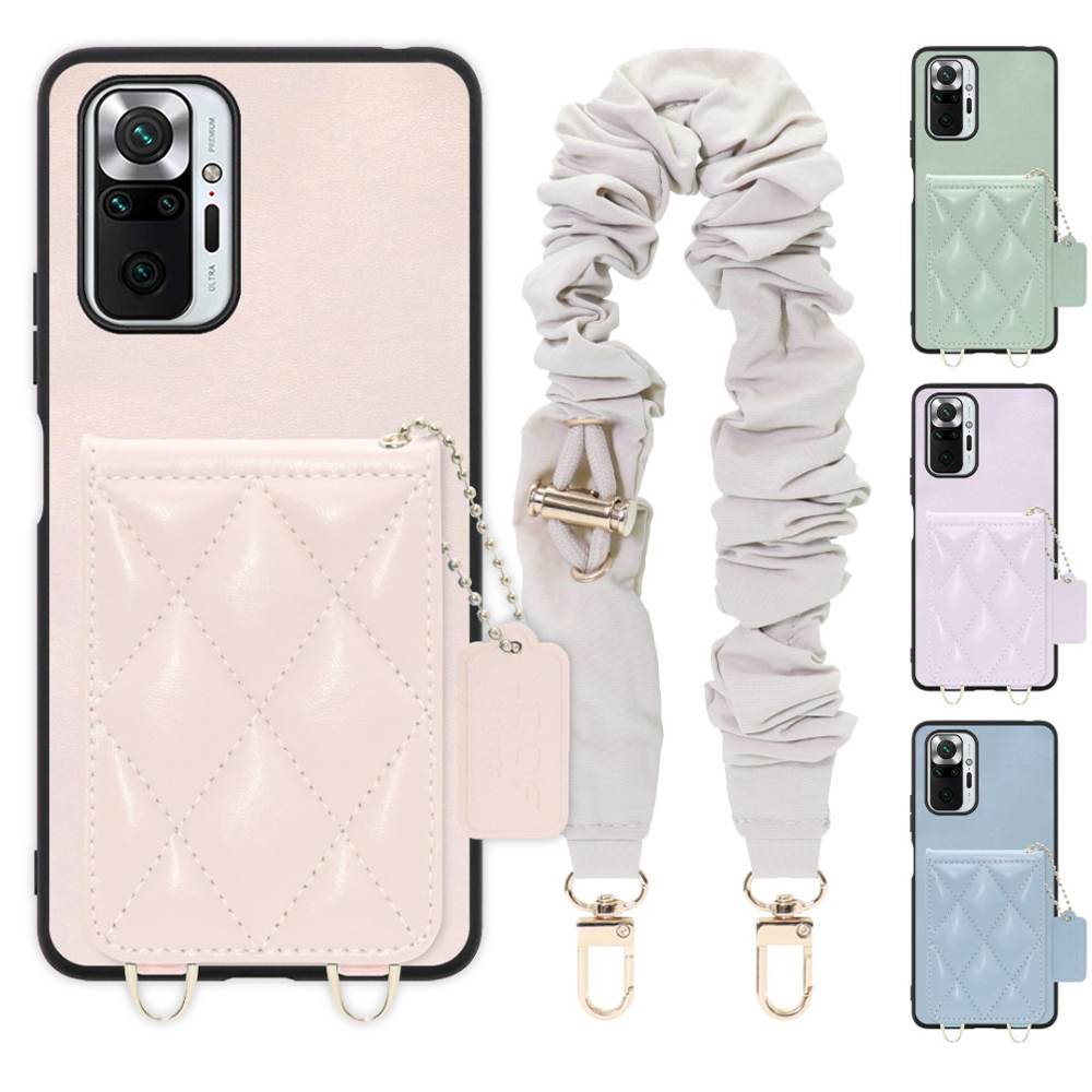 [ LOOF SWEET-SHELL SHUSHU ] Xiaomi Redmi Note 10 Pro redminote10pro note10pro redminote 10pro スマホケース キルティング加工のカードケース付き シュシュストラップ付き マグネット内蔵 カード収納 本革 パステルカラー [ Redmi Note 10 Pro ]