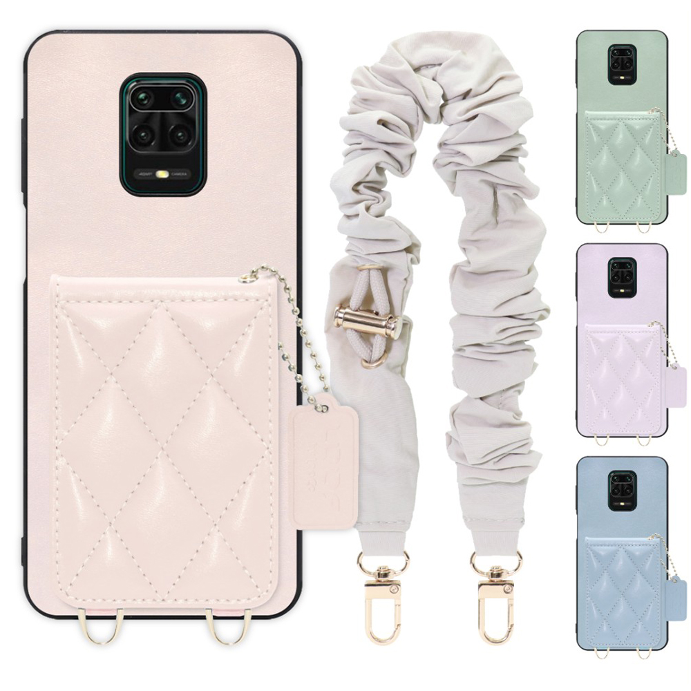 [ LOOF SWEET-SHELL SHUSHU ] Xiaomi Redmi Note 9S redminote9s note9S redminote スマホケース キルティング加工のカードケース付き シュシュストラップ付き マグネット内蔵 カード収納 本革 パステルカラー [ Redmi Note 9S ]