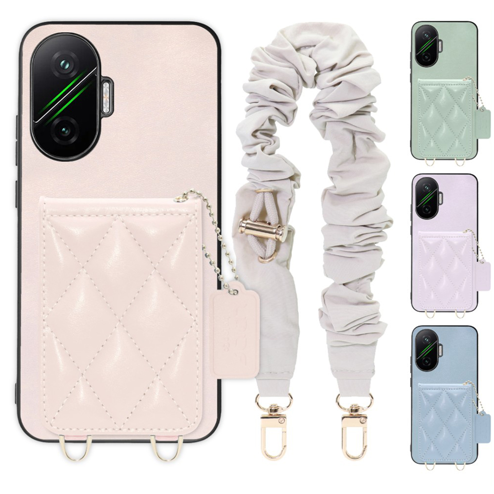 [ LOOF SWEET-SHELL SHUSHU ] POCO F7 Xiaomi シャオミ スマホケース キルティング加工のカードケース付き シュシュストラップ付き マグネット内蔵 カード収納 本革 パステルカラー [ POCO F7 ]