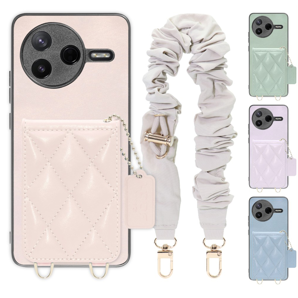 [ LOOF SWEET-SHELL SHUSHU ] POCO F7 Pro Xiaomi シャオミ スマホケース キルティング加工のカードケース付き シュシュストラップ付き マグネット内蔵 カード収納 本革 パステルカラー [ POCO F7 Pro ]