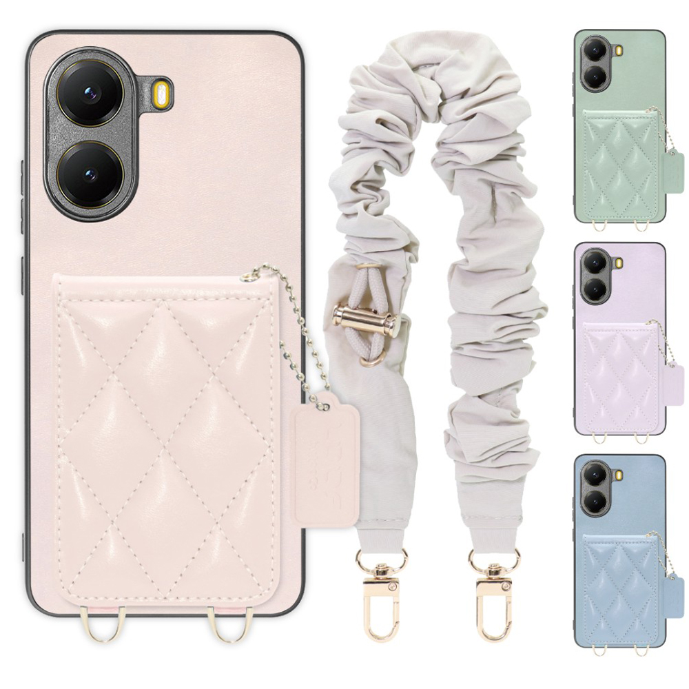 [ LOOF SWEET-SHELL SHUSHU ] POCO X7 Pro Xiaomi スマホケース キルティング加工のカードケース付き シュシュストラップ付き マグネット内蔵 カード収納 本革 パステルカラー [ POCO X7 Pro ]