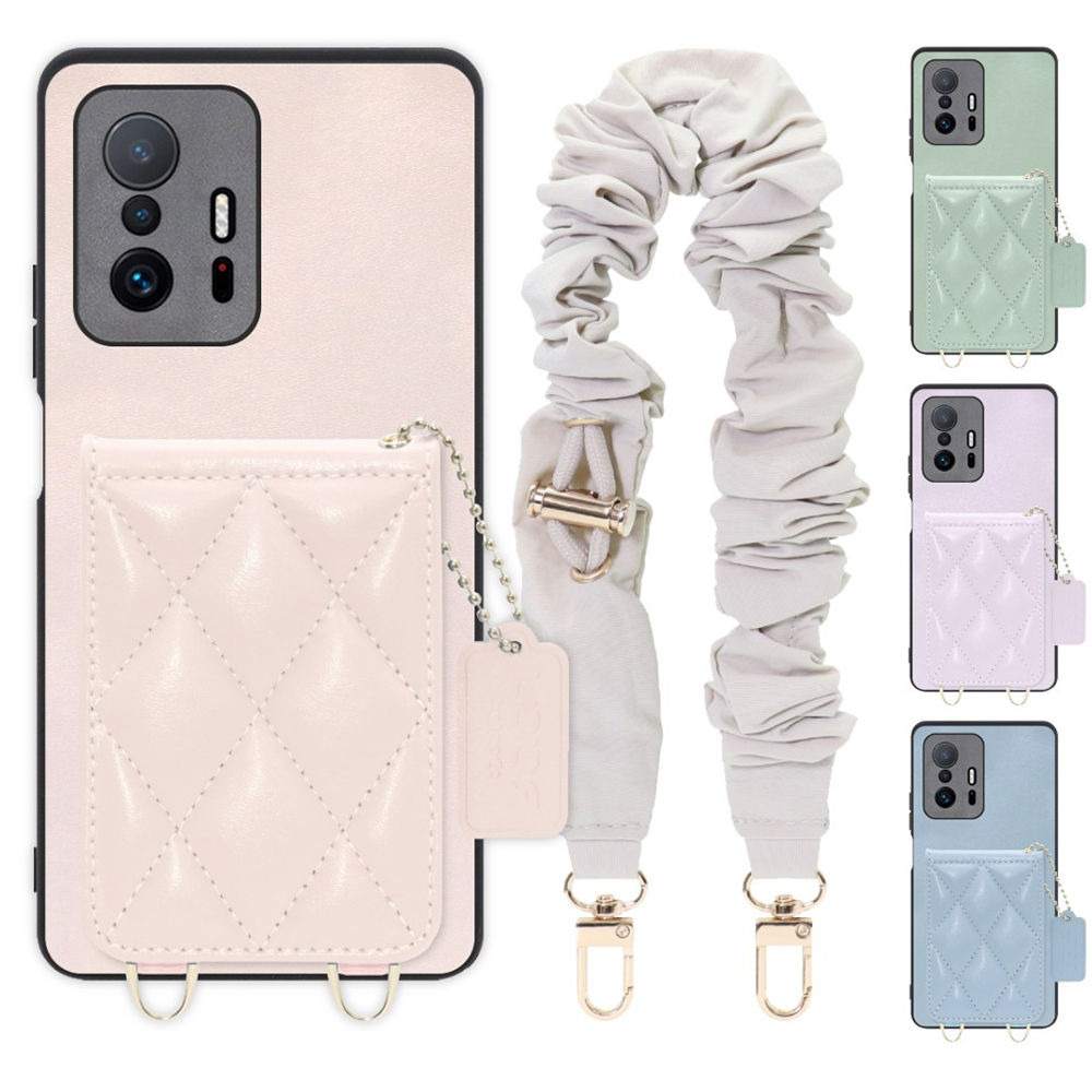 [ LOOF SWEET-SHELL SHUSHU ] Xiaomi 11T / 11T Pro xiaomi11t xiaomi11tpro 11tpro スマホケース キルティング加工のカードケース付き シュシュストラップ付き マグネット内蔵 カード収納 本革 パステルカラー [ Xiaomi 11T / 11T Pro ]