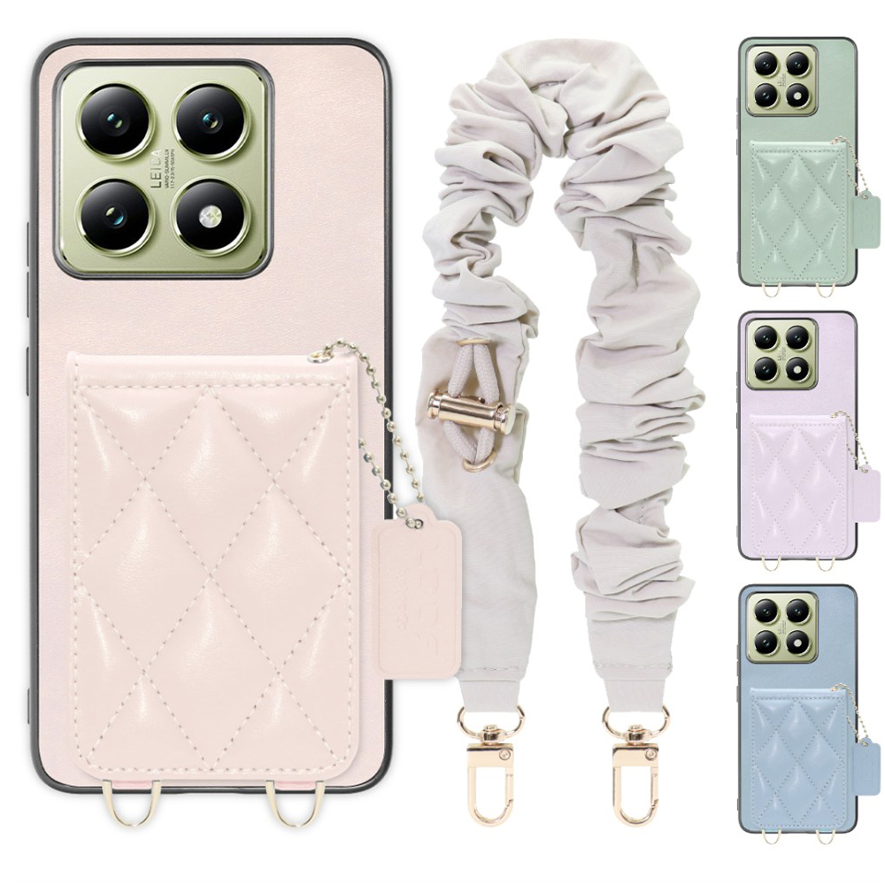 [ LOOF SWEET-SHELL SHUSHU ] Xiaomi 14T XIG06 スマホケース キルティング加工のカードケース付き シュシュストラップ付き マグネット内蔵 カード収納 本革 パステルカラー [ Xiaomi 14T ]