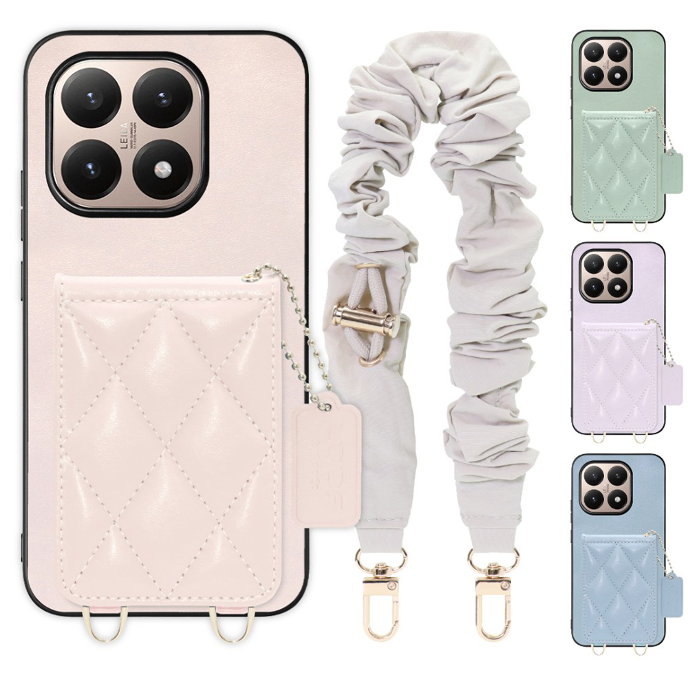 [ LOOF SWEET-SHELL SHUSHU ] Xiaomi 15T シャオミ 15T スマホケース キルティング加工のカードケース付き シュシュストラップ付き マグネット内蔵 カード収納 本革 パステルカラー [ Xiaomi 15T ]