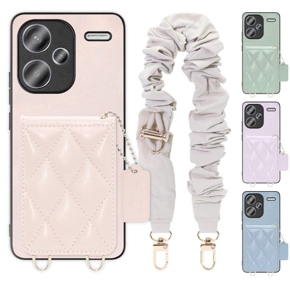 [ LOOF SWEET-SHELL SHUSHU ] Xiaomi Redmi Note 13 Pro+ 5G  スマホケース キルティング加工のカードケース付き シュシュストラップ付き マグネット内蔵 カード収納 本革 パステルカラー [ Redmi Note 13 Pro+ 5G ]