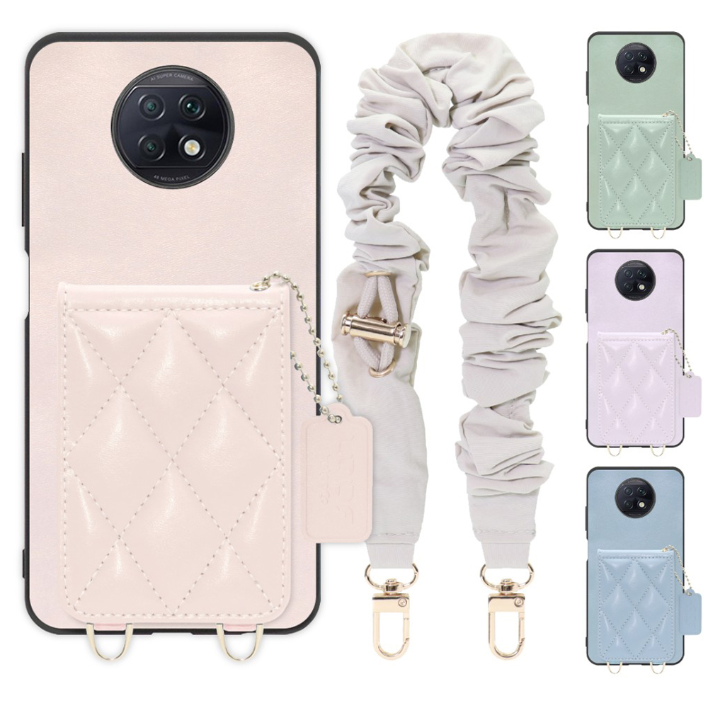 [ LOOF SWEET-SHELL SHUSHU ] Xiaomi Redmi Note 9T redminote9t redminote note9t スマホケース キルティング加工のカードケース付き シュシュストラップ付き マグネット内蔵 カード収納 本革 パステルカラー [ Redmi Note 9T ]