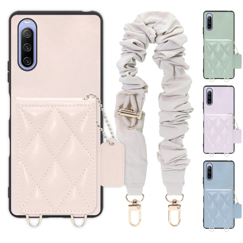 [ LOOF SWEET-SHELL SHUSHU ] Xperia 10 III /  10 III Lite Xperia10III 10III xperia10 スマホケース キルティング加工のカードケース付き シュシュストラップ付き マグネット内蔵 カード収納 本革 パステルカラー [ Xperia 10 III / Lite ]