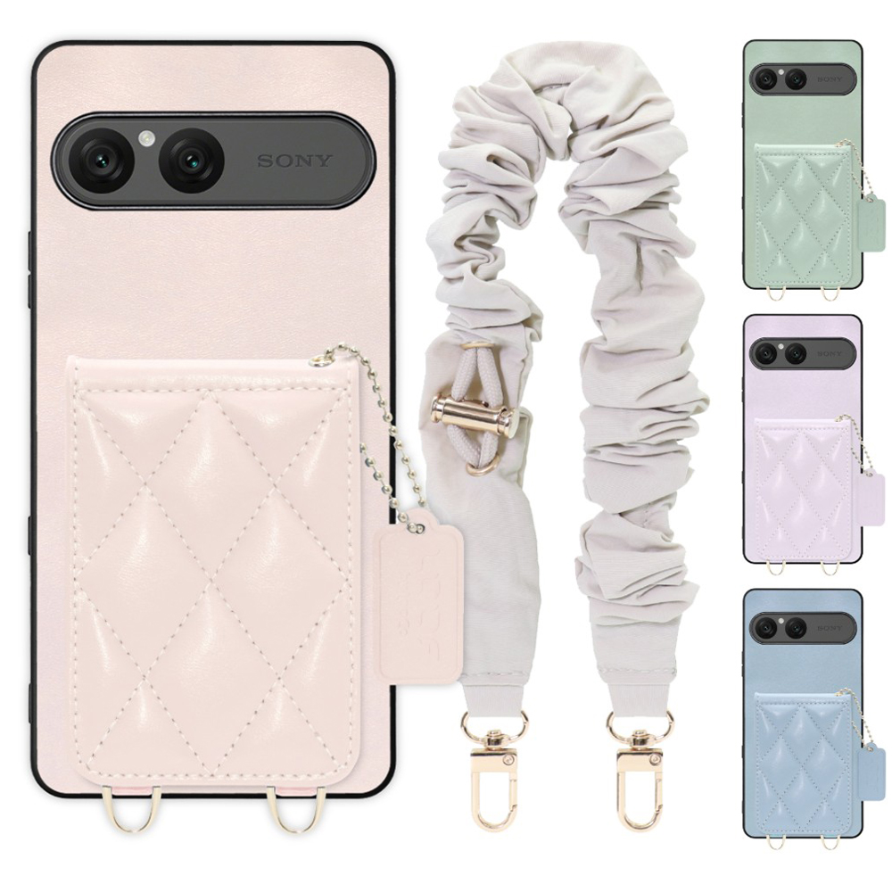 [ LOOF SWEET-SHELL SHUSHU ] Xperia 10 VII エクスペリア XQ-FE44 スマホケース キルティング加工のカードケース付き シュシュストラップ付き マグネット内蔵 カード収納 本革 パステルカラー [ Xperia 10 VII 用 ]