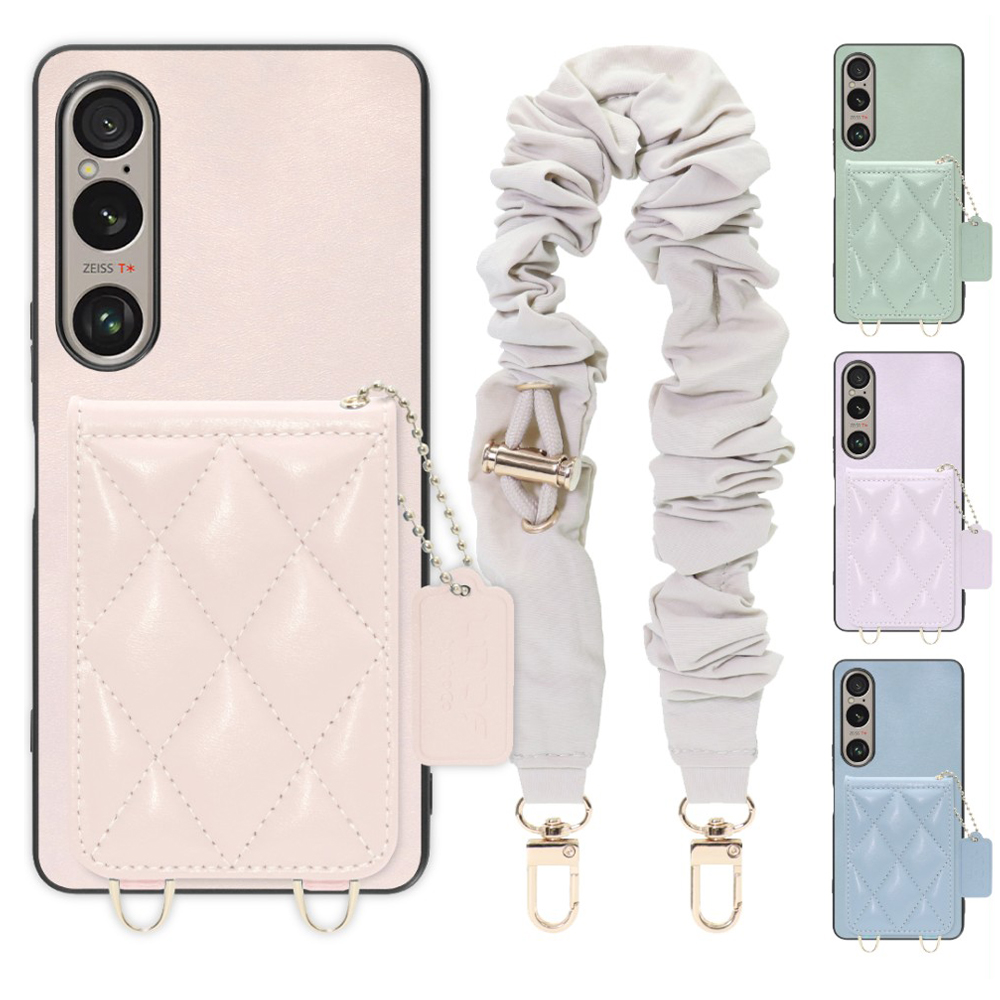 [ LOOF SWEET-SHELL SHUSHU ] Xperia 1 VI  スマホケース キルティング加工のカードケース付き シュシュストラップ付き マグネット内蔵 カード収納 本革 パステルカラー [ Xperia 1 VI ]