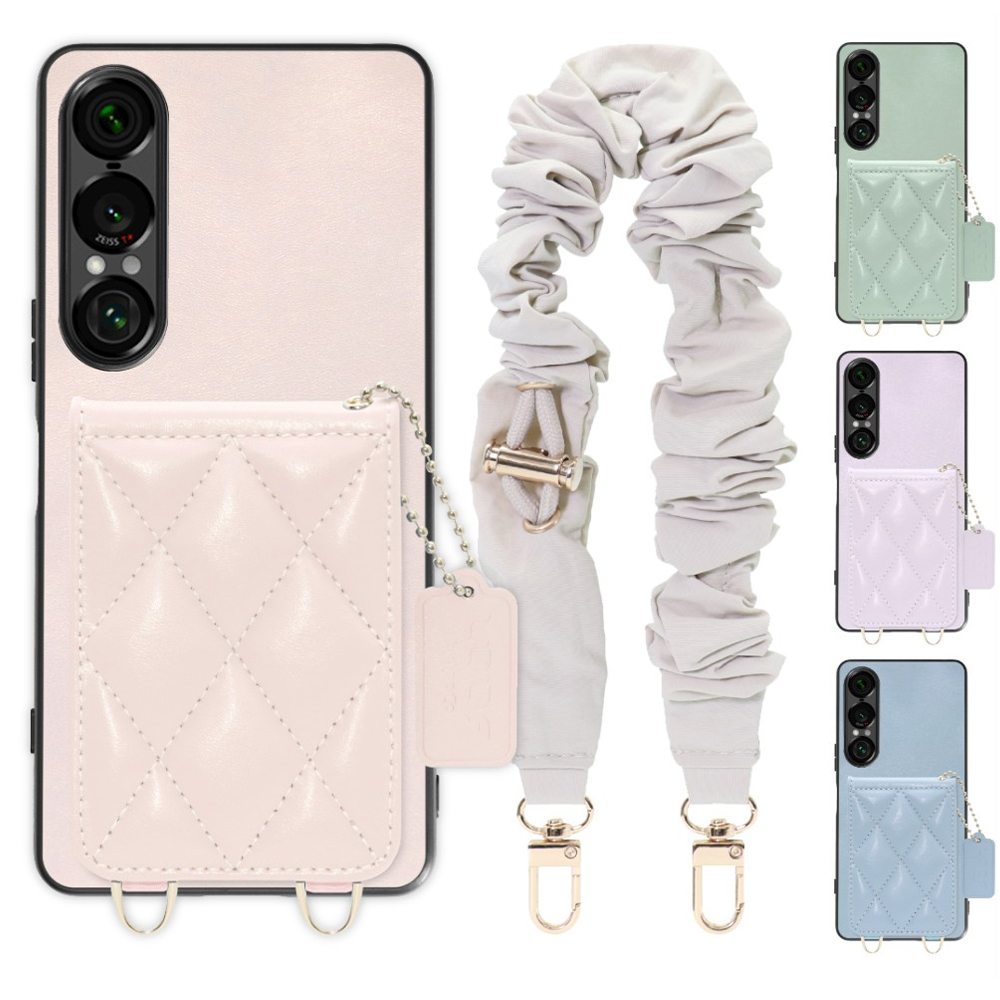 [ LOOF SWEET-SHELL SHUSHU ] Xperia 1 VII SO-51F スマホケース キルティング加工のカードケース付き シュシュストラップ付き マグネット内蔵 カード収納 本革 パステルカラー [ Xperia 1 VII ]