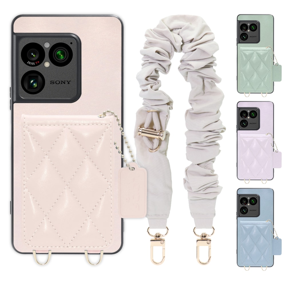 [ LOOF SWEET-SHELL SHUSHU ] Xperia 1 VIII XQ-GE44 SO-51G スマホケース キルティング加工のカードケース付き シュシュストラップ付き マグネット内蔵 カード収納 本革 パステルカラー [ Xperia 1 VIII ]